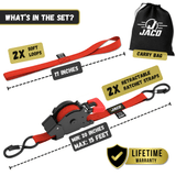 Retractable Ratchet Straps - 1" x 15 ft (1,760 lbs Break Strength) | Auto Self Retracting Cargo Tie Down Strap Set - Magnadyne