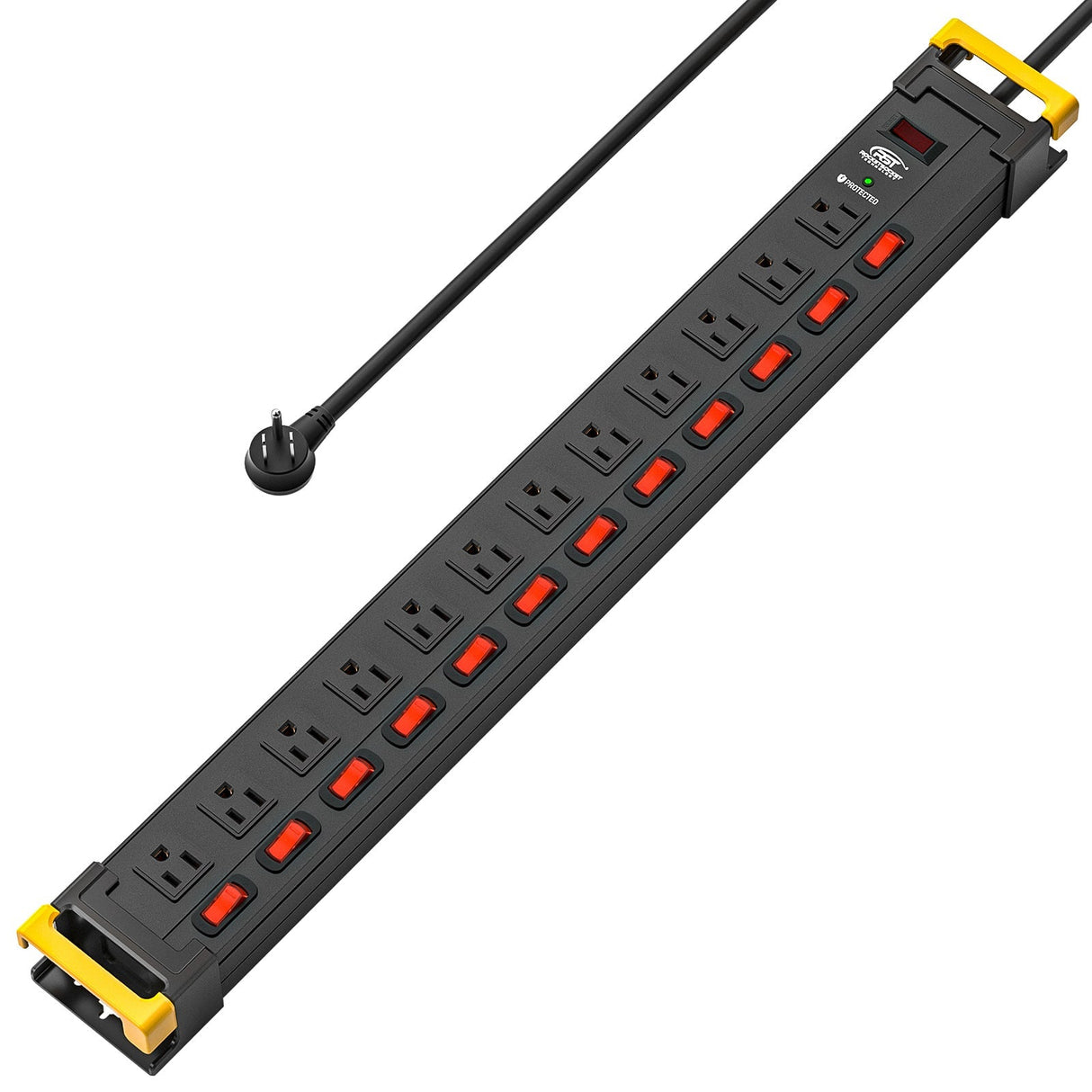 CRST 12 Outlets Individual Switches Power Strip Surge Protector with Cord Holding Design, 9FT Flat Plug Power Cord