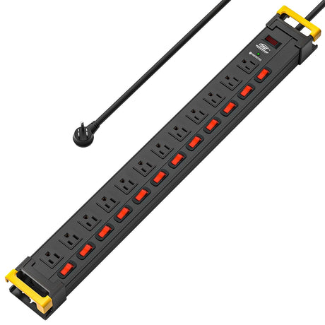 CRST 12 Outlets Individual Switches Power Strip Surge Protector with Cord Holding Design, 9FT Flat Plug Power Cord