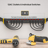 CRST 12 Outlets Individual Switches Power Strip Surge Protector with Cord Holding Design, 9FT Flat Plug Power Cord
