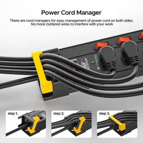 CRST 12 Outlets Individual Switches Power Strip Surge Protector with Cord Holding Design, 9FT Flat Plug Power Cord