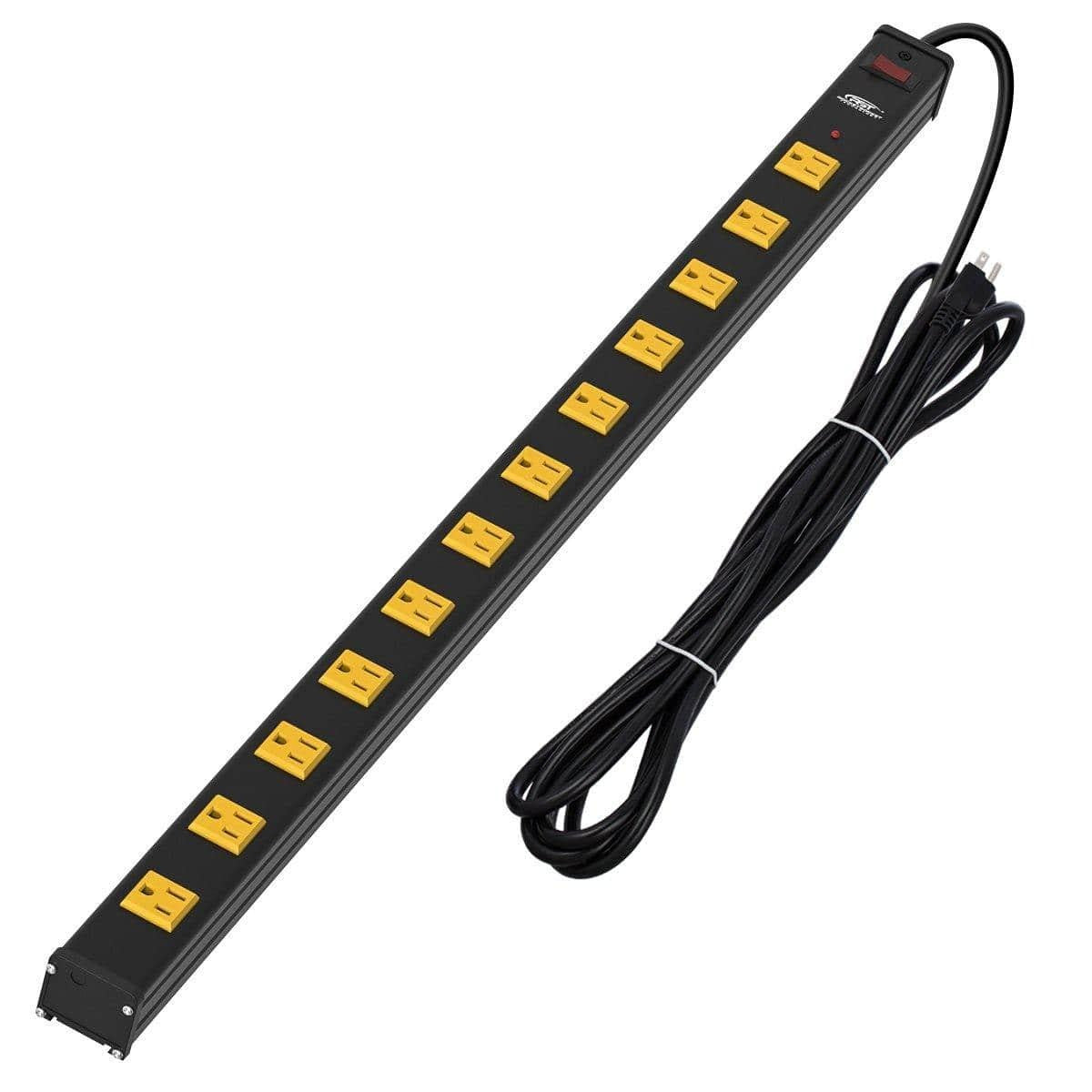 CRST 2.6" Wide Spaced 12 Outlets Mountable Metal Power Strip Surge Protector, Optional 6FT or 15FT Power Cord, Mounting Brackets included