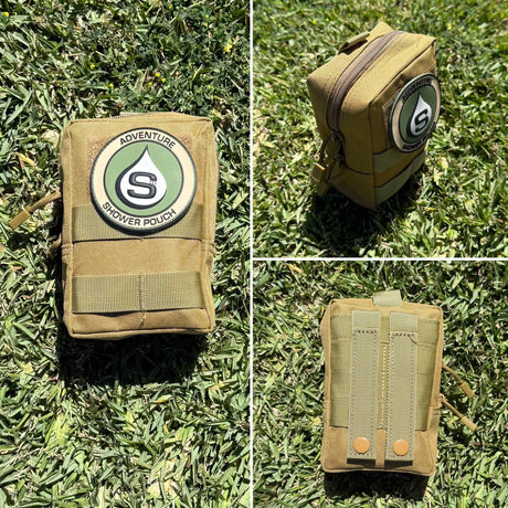 Tactical Molle Zipper Bag + Adventure Sampler Kit: 4 Shower Pouches, 1 Hand Sanitizer, 1 Deodorant - Magnadyne