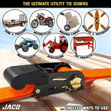 Tie Down Ratchet Straps (4 Pack) - 1 in x 15 ft | AAR Certified Break Strength (1,823 lbs) | Cargo Tie Down Set - Magnadyne