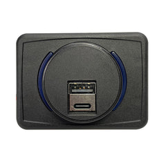 Magnadyne | Slim Profile 12V Surface Mount USB Type A & C Charger | 2 Ports | Blue LED - Magnadyne