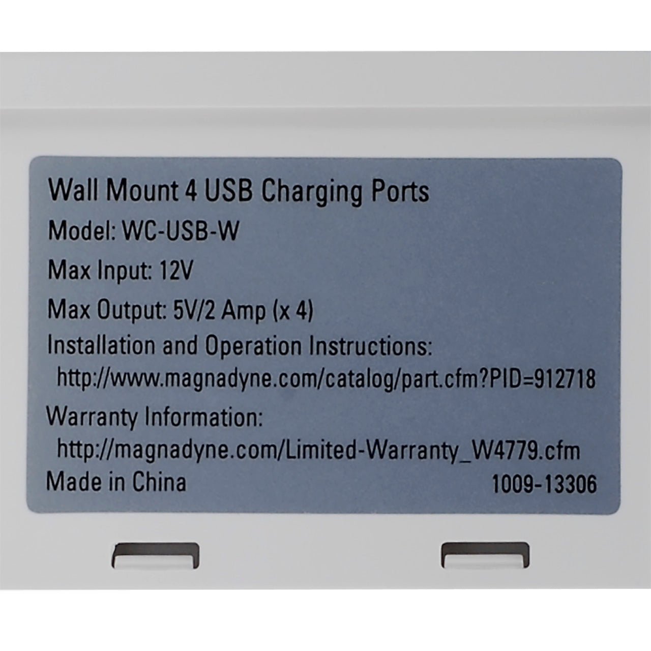 Magnadyne WCP-USB | Wall Mount USB Charger | 4 Ports w/ Wall Plate - Magnadyne